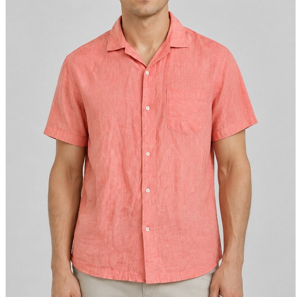 Onia Linen Cotton Blend Shirt Coral Short Sleeve Button Up Coastal Resort Men XL